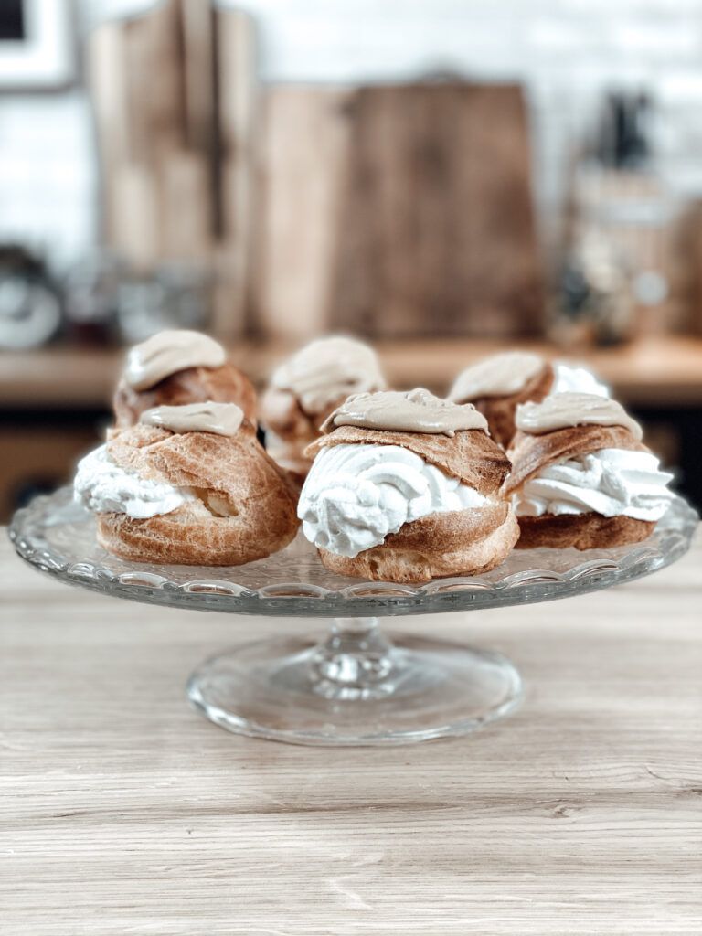 Cream puffs with coffee icing